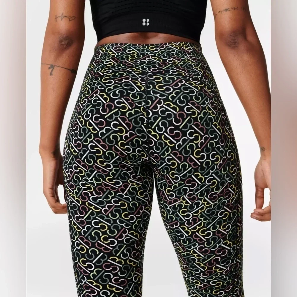 SWEATY BETTY Power High Waist 7/8 Legging In Black Slot Print